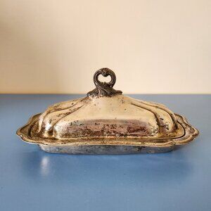 SILVER PLATED BUTTER DISH WITH LID, FB ROGERS SILVER CO, DINING, ANTIQUE